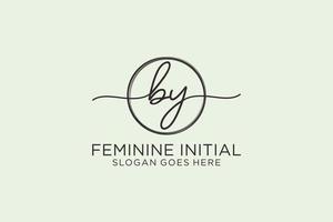 Initial BY handwriting logo with circle template vector logo of initial signature, wedding, fashion, floral and botanical with creative template.