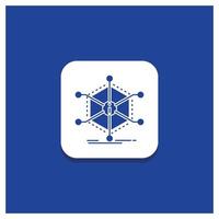 Blue Round Button for Data. help. info. information. resources Glyph icon vector