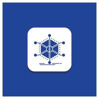 Blue Round Button for Data. help. info. information. resources Glyph icon vector