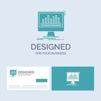 analytics. processing. dashboard. data. stats Business Logo Glyph Icon Symbol for your business. Turquoise Business Cards with Brand logo template. vector