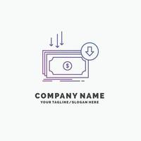 Business. cost. cut. expense. finance. money Purple Business Logo Template. Place for Tagline vector