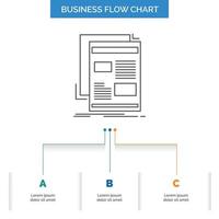 news. newsletter. newspaper. media. paper Business Flow Chart Design with 3 Steps. Line Icon For Presentation Background Template Place for text vector