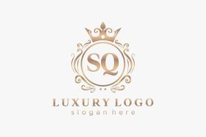 Initial SQ Letter Royal Luxury Logo template in vector art for Restaurant, Royalty, Boutique, Cafe, Hotel, Heraldic, Jewelry, Fashion and other vector illustration.