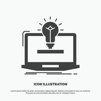 laptop. solution. idea. bulb. solution Icon. glyph vector gray symbol for UI and UX. website or mobile application