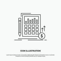 cálculo. datos. financiero. inversión. icono de mercado. símbolo gris vectorial de línea para ui y ux. sitio web o aplicación móvil vector