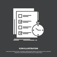 que hacer. tarea. lista. controlar. icono de tiempo símbolo de vector de glifo para ui y ux. sitio web o aplicación móvil