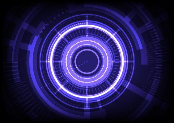 Abstract vector blue digital  cyberspace and engineering technology background with neon light circle