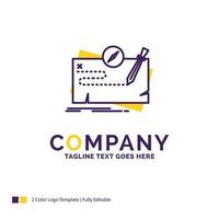 Company Name Logo Design For Game. map. mission. quest. role. Purple and yellow Brand Name Design with place for Tagline. Creative Logo template for Small and Large Business. vector