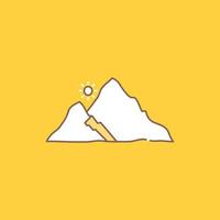 mountain. landscape. hill. nature. sun Flat Line Filled Icon. Beautiful Logo button over yellow background for UI and UX. website or mobile application vector