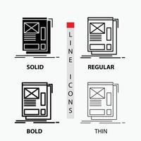 wire. framing. Web. Layout. Development Icon in Thin. Regular. Bold Line and Glyph Style. Vector illustration