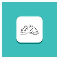Round Button for Mountain. hill. landscape. nature. tree Line icon Turquoise Background vector