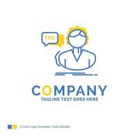 FAQ. Assistance. call. consultation. help Blue Yellow Business Logo template. Creative Design Template Place for Tagline. vector