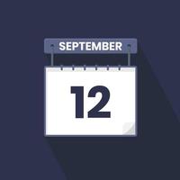 12th September calendar icon. September 12 calendar Date Month icon vector illustrator