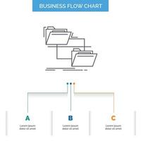 carpeta. expediente. administración. Muevete. copie el diseño del diagrama de flujo empresarial con 3 pasos. icono de línea para el lugar de plantilla de fondo de presentación para texto vector