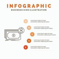 billetes dinero. dólares caudal. plantilla de infografía de dinero para sitio web y presentación. icono de línea gris con ilustración de vector de estilo infográfico naranja