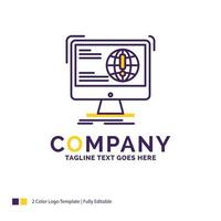 diseño del logotipo del nombre de la empresa para obtener información. contenido. desarrollo. sitio web. web. diseño de marca púrpura y amarillo con lugar para eslogan. plantilla de logotipo creativo para pequeñas y grandes empresas. vector