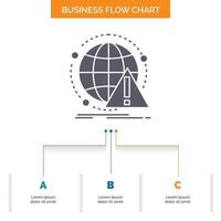 Alert. antivirus. attack. computer. virus Business Flow Chart Design with 3 Steps. Glyph Icon For Presentation Background Template Place for text. vector