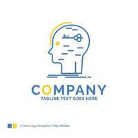brain. hack. hacking. key. mind Blue Yellow Business Logo template. Creative Design Template Place for Tagline. vector