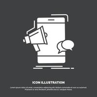 bullhorn. marketing. mobile. megaphone. promotion Icon. glyph vector symbol for UI and UX. website or mobile application