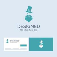 moustache. Hipster. movember. Santa Clause. Hat Business Logo Glyph Icon Symbol for your business. Turquoise Business Cards with Brand logo template. vector