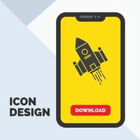 space craft. shuttle. space. rocket. launch Glyph Icon in Mobile for Download Page. Yellow Background vector