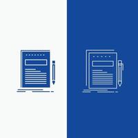 Business. document. file. paper. presentation Line and Glyph web Button in Blue color Vertical Banner for UI and UX. website or mobile application vector