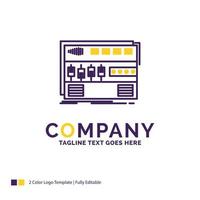 Company Name Logo Design For Audio. mastering. module. rackmount. sound. Purple and yellow Brand Name Design with place for Tagline. Creative Logo template for Small and Large Business. vector