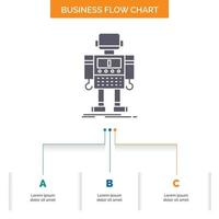 autonomous. machine. robot. robotic. technology Business Flow Chart Design with 3 Steps. Glyph Icon For Presentation Background Template Place for text. vector