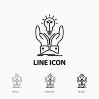 idea. ideas. creative. share. hands Icon in Thin. Regular and Bold Line Style. Vector illustration