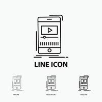 media. music. player. video. mobile Icon in Thin. Regular and Bold Line Style. Vector illustration