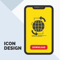 Connectivity. global. internet. network. web Glyph Icon in Mobile for Download Page. Yellow Background vector