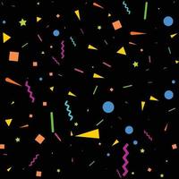 Vector abstract Black Background with many falling tiny colorful confetti pieces and ribbon. Carnival. Christmas or New Year decoration colorful party pennants for birthday. festival