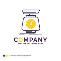 Company Name Logo Design For implementation. mass. scale. scales. volume. Purple and yellow Brand Name Design with place for Tagline. Creative Logo template for Small and Large Business. vector