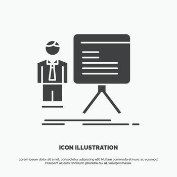 presentation. businessman. chart. graph. progress Icon. glyph vector gray symbol for UI and UX. website or mobile application