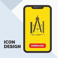 construir. diseño. geometría. Matemáticas. icono de glifo de herramienta en el móvil para la página de descarga. fondo amarillo vector