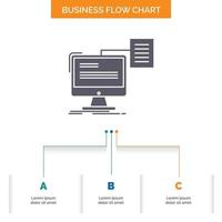 resume. storage. print. cv. document Business Flow Chart Design with 3 Steps. Glyph Icon For Presentation Background Template Place for text. vector