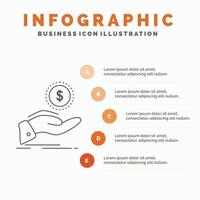 ayuda. cobrar deuda. Finanzas. plantilla de infografía de préstamo para sitio web y presentación. icono de línea gris con ilustración de vector de estilo infográfico naranja