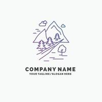 rocks. tree. hill. mountain. nature Purple Business Logo Template. Place for Tagline vector