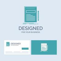 Business. document. file. paper. presentation Business Logo Glyph Icon Symbol for your business. Turquoise Business Cards with Brand logo template. vector