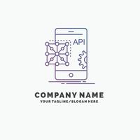 Api. Application. coding. Development. Mobile Purple Business Logo Template. Place for Tagline vector