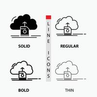 cloud. upload. save. data. computing Icon in Thin. Regular. Bold Line and Glyph Style. Vector illustration