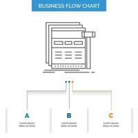 Internet. page. web. webpage. wireframe Business Flow Chart Design with 3 Steps. Line Icon For Presentation Background Template Place for text vector