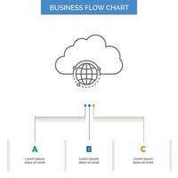 network. city. globe. hub. infrastructure Business Flow Chart Design with 3 Steps. Line Icon For Presentation Background Template Place for text vector