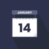 14th January calendar icon. January 14 calendar Date Month icon vector illustrator