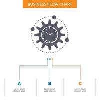 Efficiency. management. processing. productivity. project Business Flow Chart Design with 3 Steps. Glyph Icon For Presentation Background Template Place for text. vector