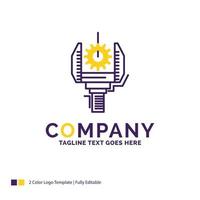 Company Name Logo Design For Automation. industry. machine. production. robotics. Purple and yellow Brand Name Design with place for Tagline. Creative Logo template for Small and Large Business. vector