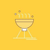 cocinar barbacoa. cámping. alimento. icono relleno de línea plana de parrilla. hermoso botón de logotipo sobre fondo amarillo para ui y ux. sitio web o aplicación móvil vector