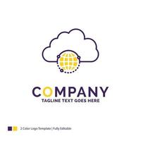 Company Name Logo Design For network. city. globe. hub. infrastructure. Purple and yellow Brand Name Design with place for Tagline. Creative Logo template for Small and Large Business. vector