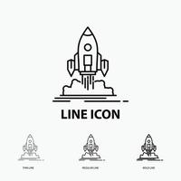 Launch. mission. shuttle. startup. publish Icon in Thin. Regular and Bold Line Style. Vector illustration