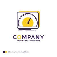 diseño del logotipo del nombre de la empresa para el tablero. dispositivo. velocidad. prueba. Internet. diseño de marca púrpura y amarillo con lugar para eslogan. plantilla de logotipo creativo para pequeñas y grandes empresas. vector